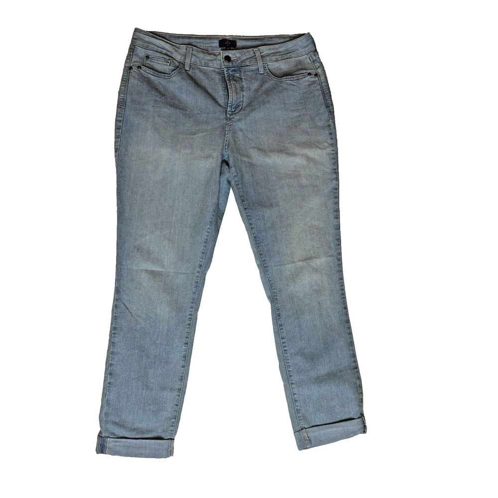 NYDJ Jeans Womens 12 Blue Skinny Boyfriend Lift Tuck Stretch Light Wash Denim
